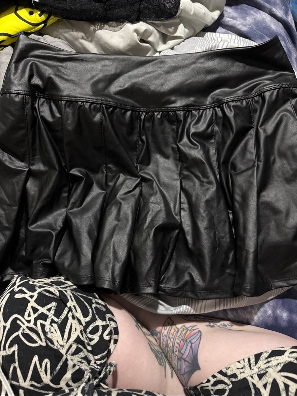 aerie Black Faux Leather Skater Mini Skirt